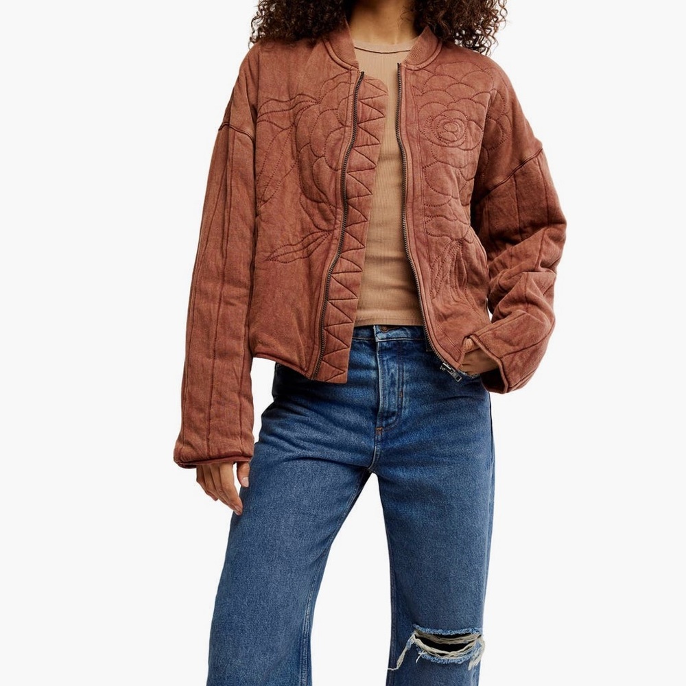 Free People Rose Front Zip Jacket cinnamon stick, SIZE SMALL